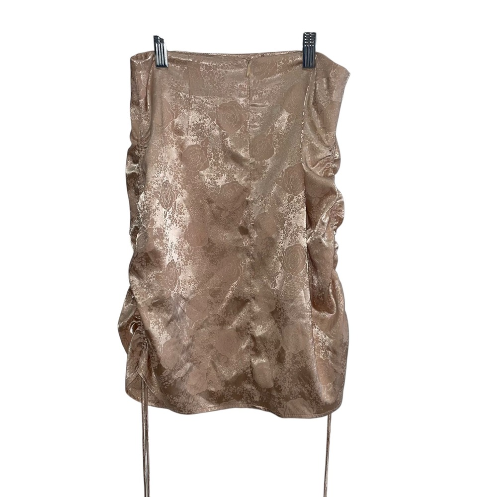 Forever 21 Rose Jacquard Ruched Drawstring‎ Mini Skirt Tan M